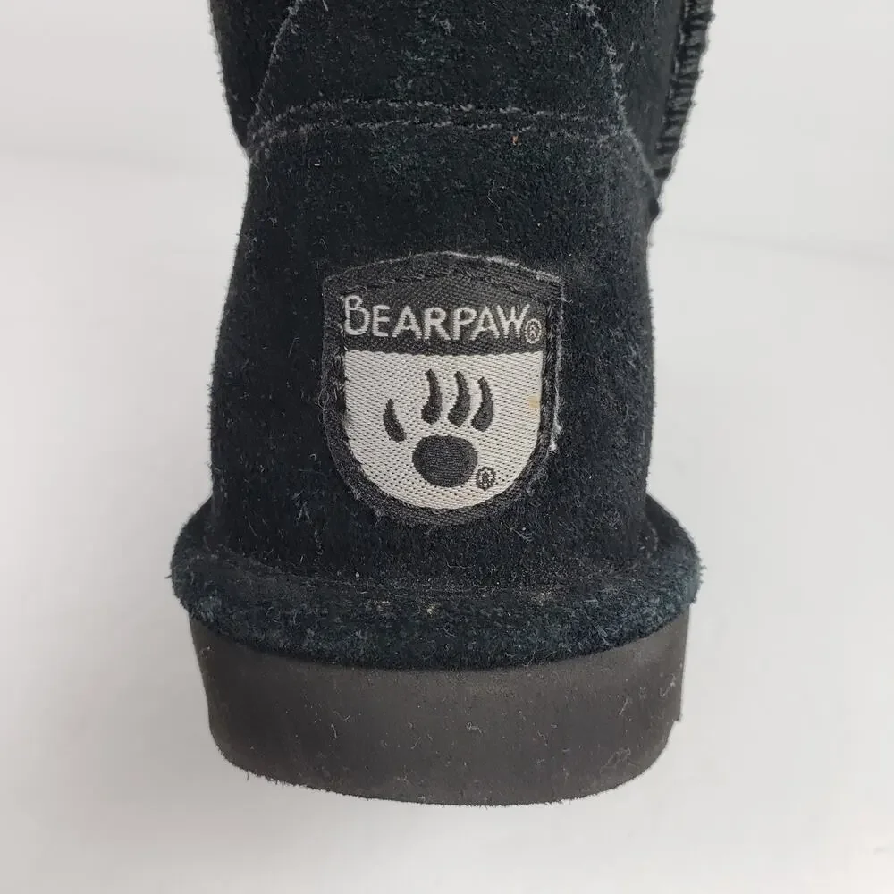 Bearpaw Elle Girls Size 13 Black Cow Suede Wool Blend Lining Pull On Snow Boots
